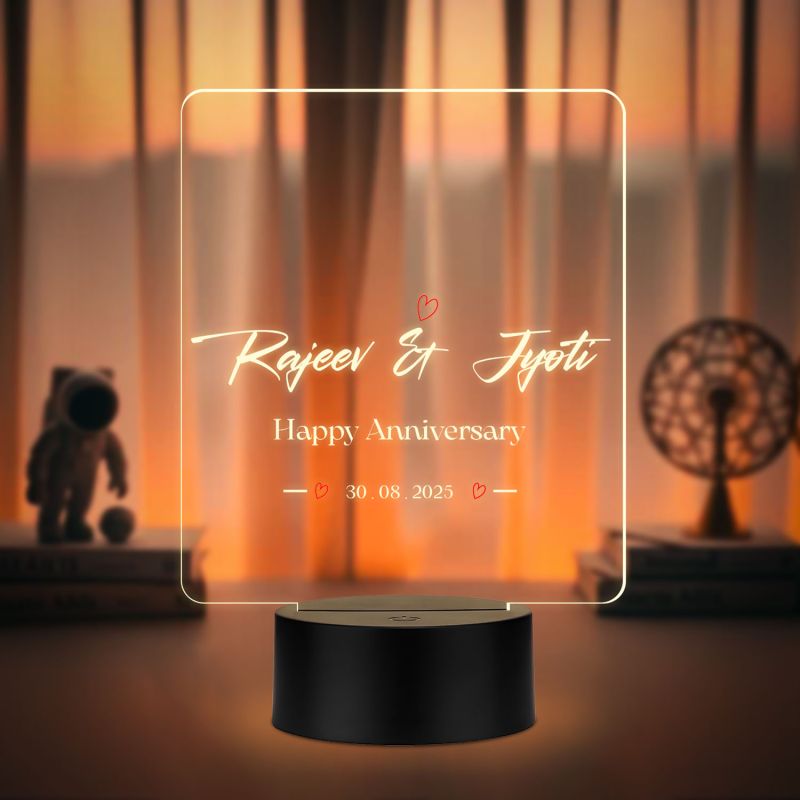 Personalized Couple Name LED Night Lamp Custom with Name & Date Unique Gift for Anniversary, Wedding, Marriage, Valentine Day, Birthday Warm White Light (Happy Anniversary)